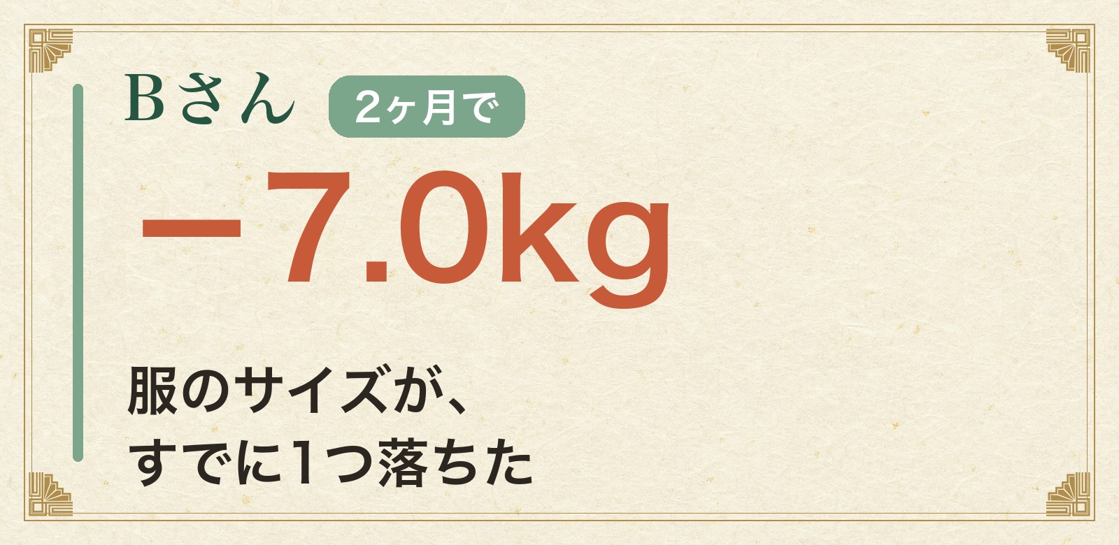Bさん 2ヶ月で−7.0kg 服のサイズがすでに1つ落ちた