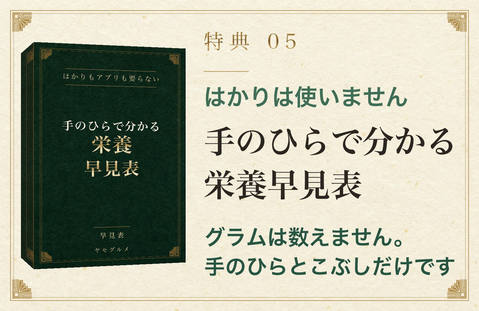特典05 はかりは使いません 手のひらで分かる栄養早見表